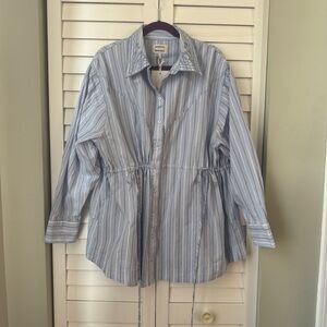 Damson Madder Romy button down striped blouse top blue white NWT US 14/UK 18